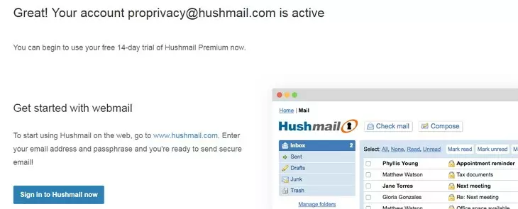 Hushmail webmail trial