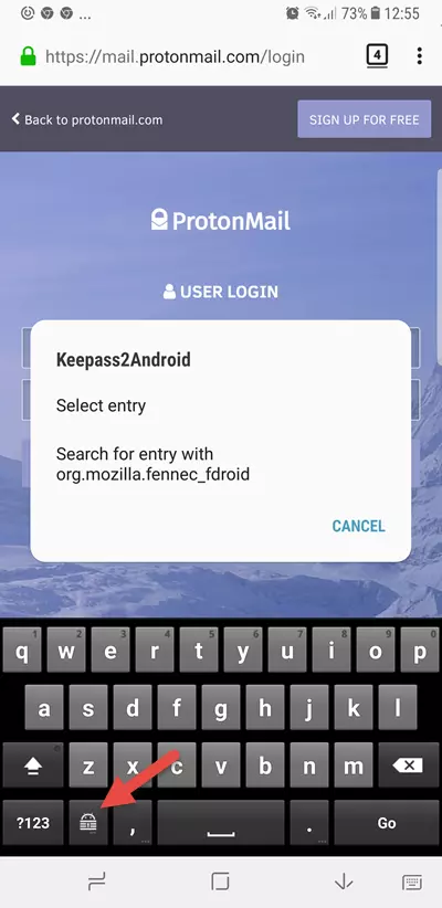 Keepass2Android user log in