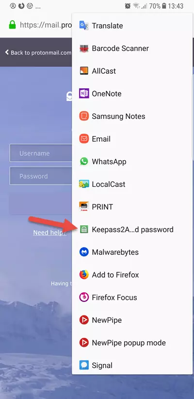 KeePass2Android browser integration