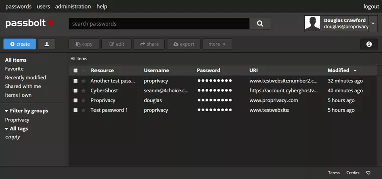 Passbolts dark theme