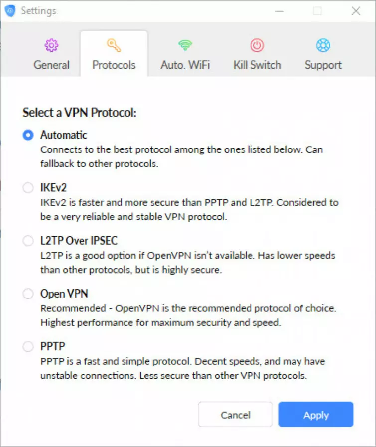 SaferVPN protocols