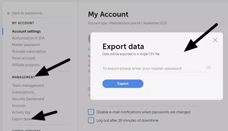 Exporting data