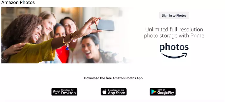 Amazon Prime Photos Page