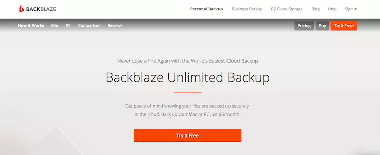 Backblaze homepage