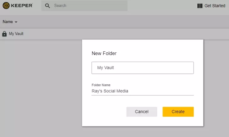 creating a new password folder on keeper