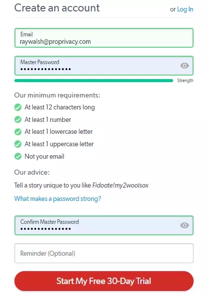 creating a lastpass username and password