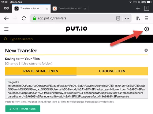 put.io new transfer