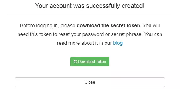 screen showing account successfully created