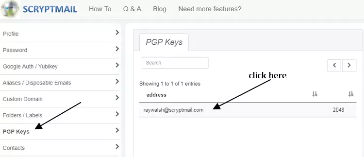 PGP keys in scrypt mail