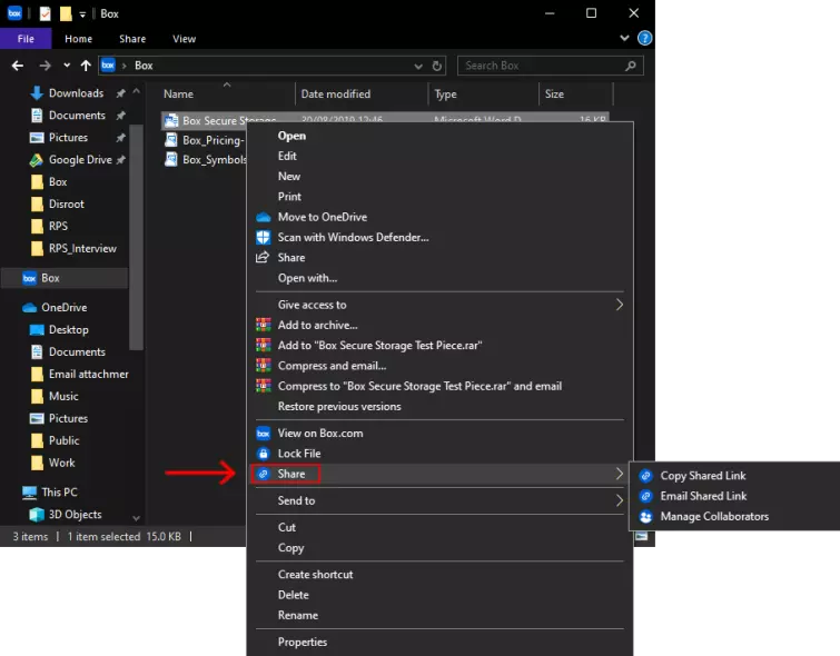 Sharing a file on box from windows file manager