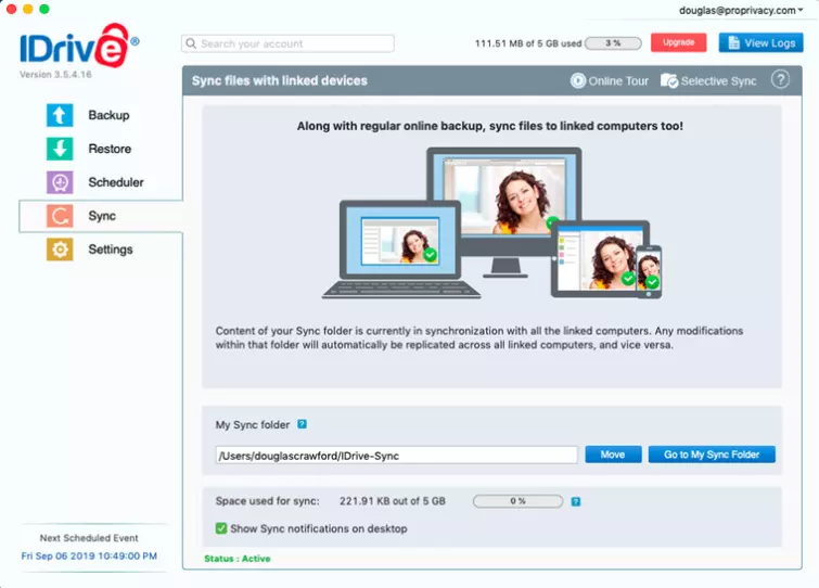 iDrive sync files with linked devices