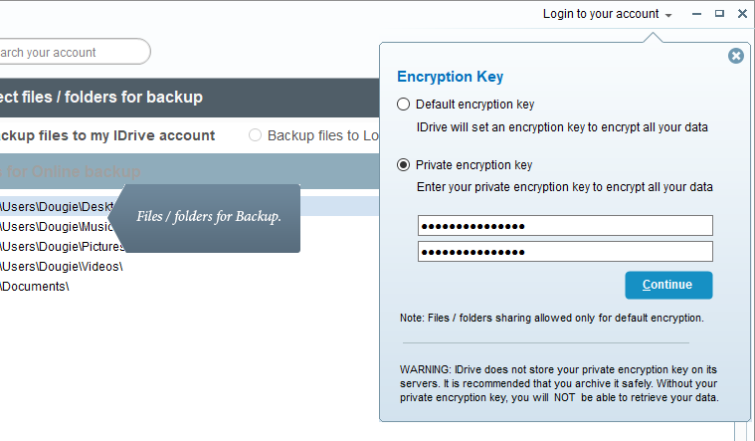 iDrive encryption Key