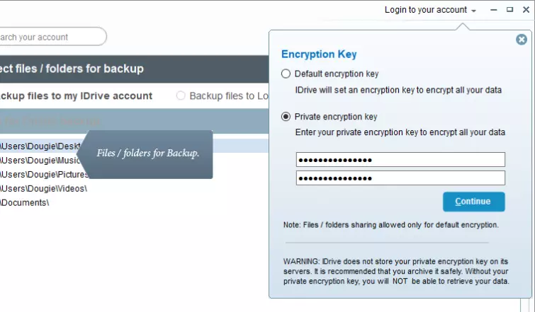 iDrive encryption Key