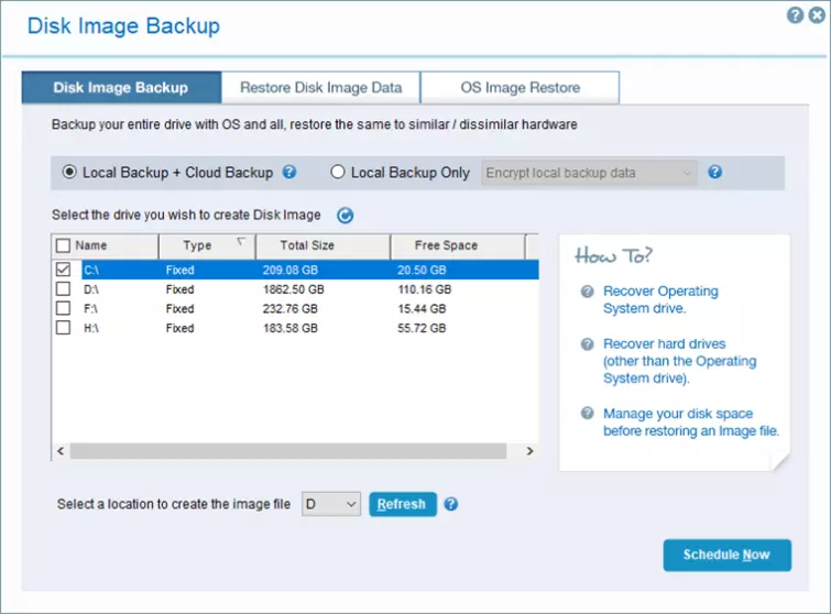 iDrive disk image backup