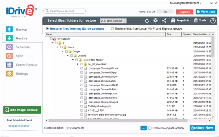 iDrive restore files