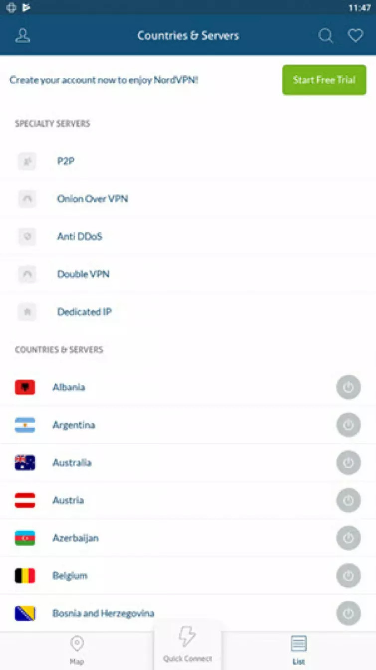 nordvpn country selection mobile