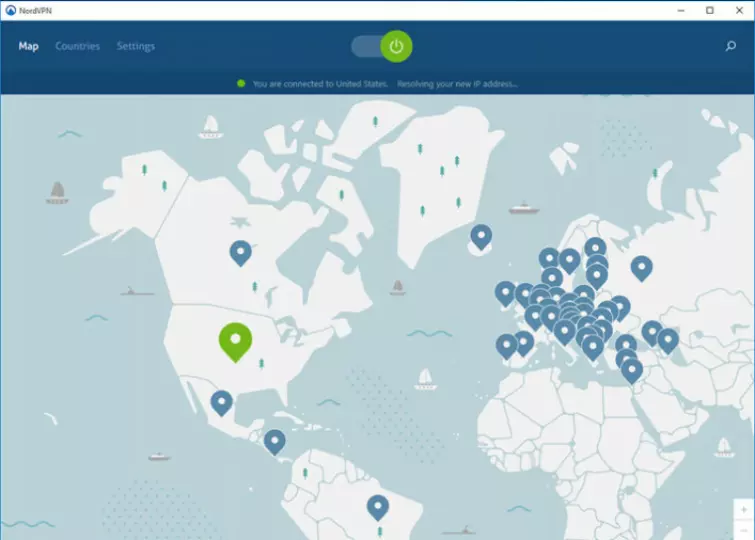 Screen shot of the home screen of nordvpn windows client