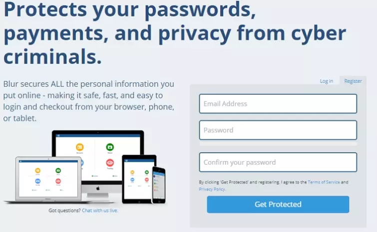 Blur Password manager sign up form