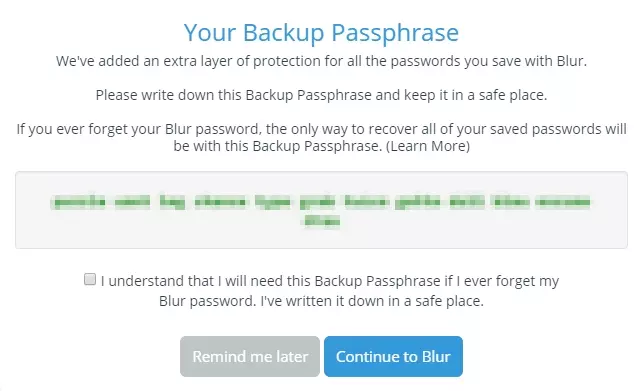 Blur password manager backup passphrases