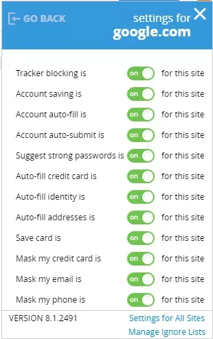 password settings for browser