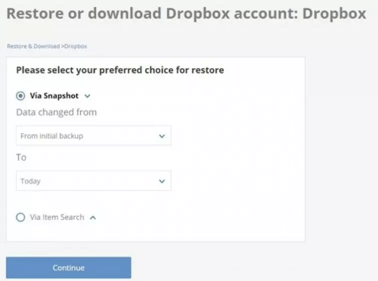 restore or download from dropbox account