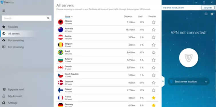 ZenMate Server list on windows