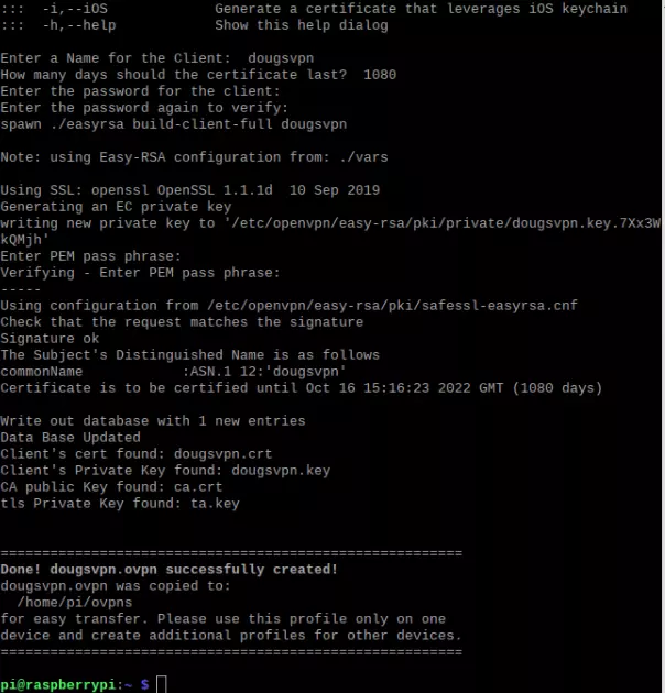 creating an .ovpn certificate