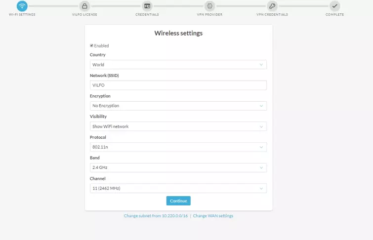 vilfo router wireless settings