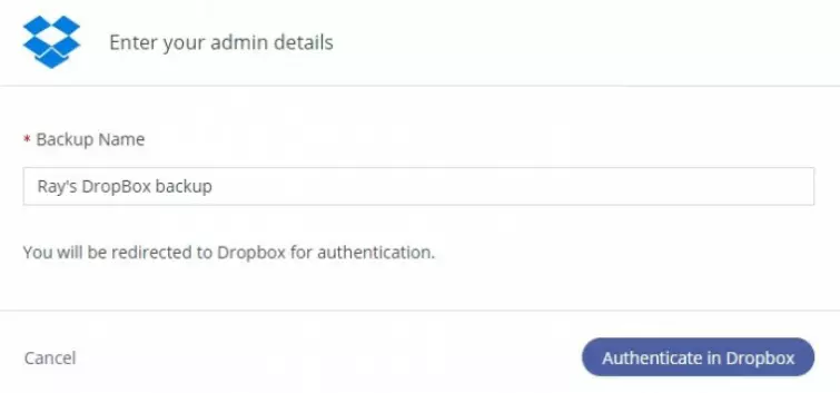 dropbox admin details
