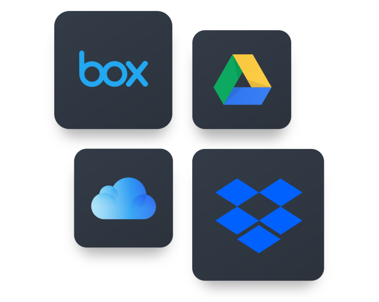 dropbox, onedrive, box, and google drive logos