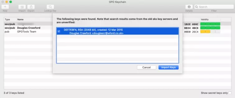 GPG keychain import