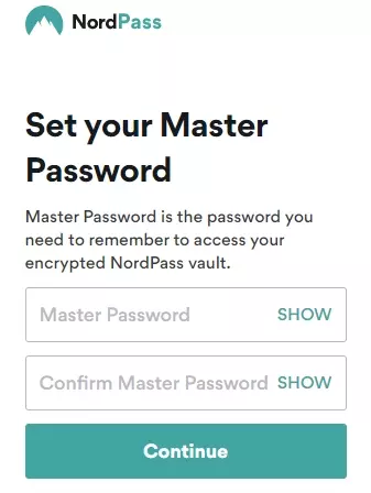 NordPass set master password 