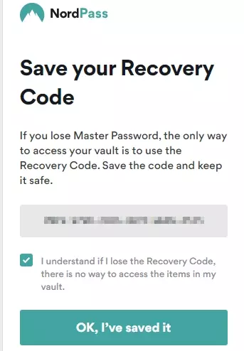 saving recovery code