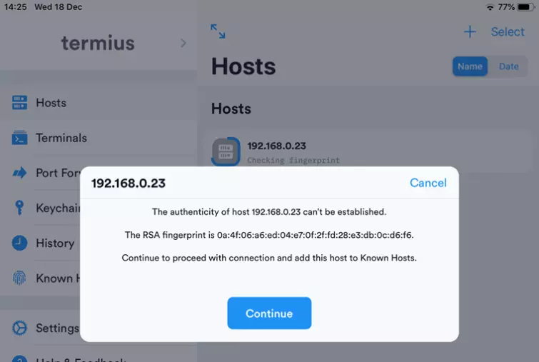 select newly created host