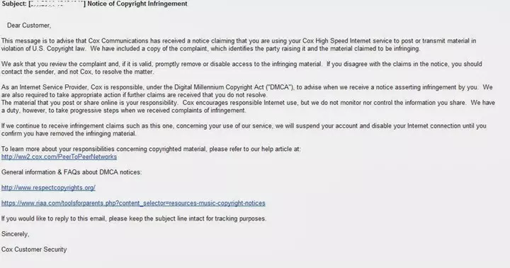 Notice of copyright infringement