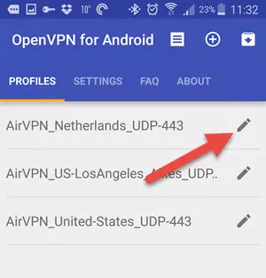 editing VPN profiles tab