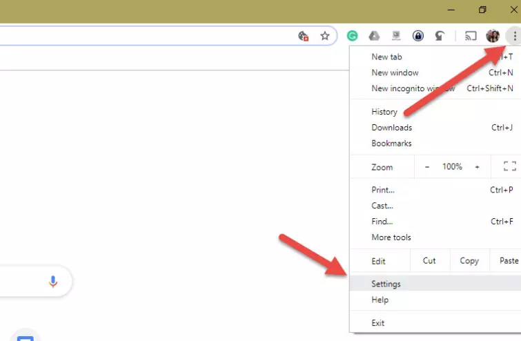 three dots chrome settings