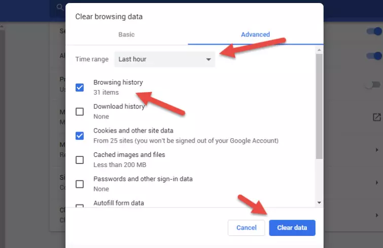 clear browsing data option