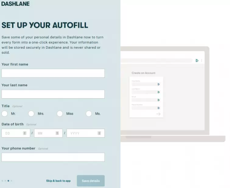 Dashlane auto-fill form