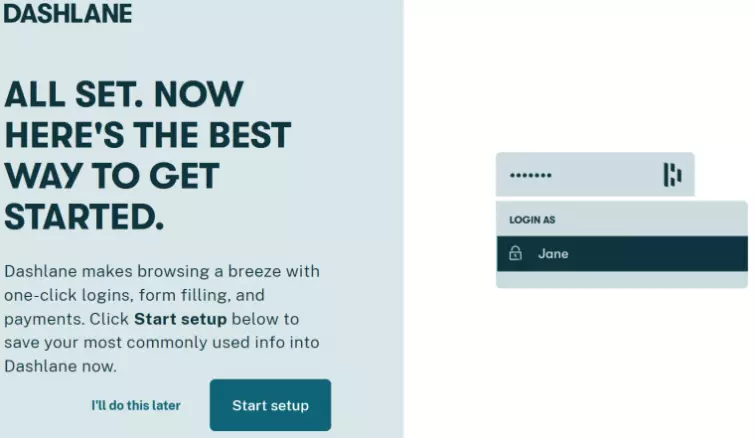 Dashlane start setup