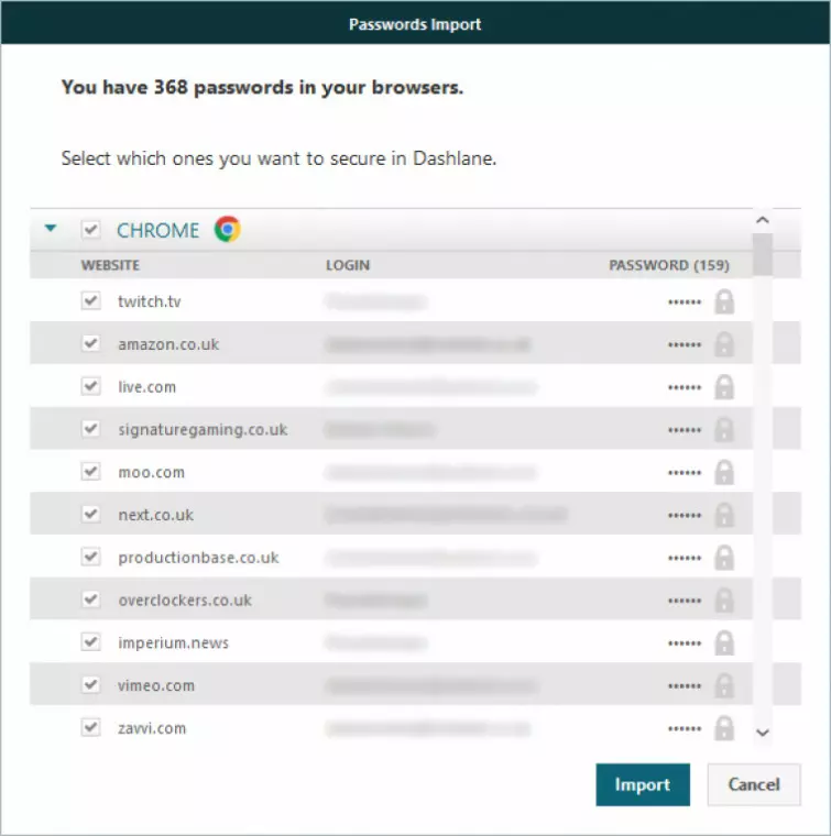 Dashlane import