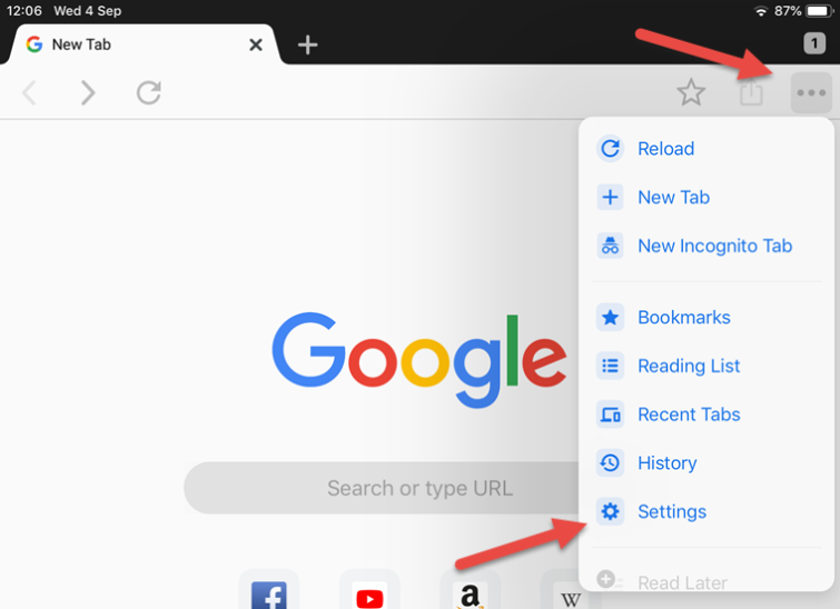 three dots chrome ios