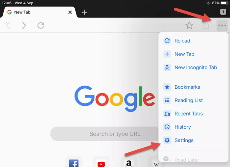 three dots chrome ios