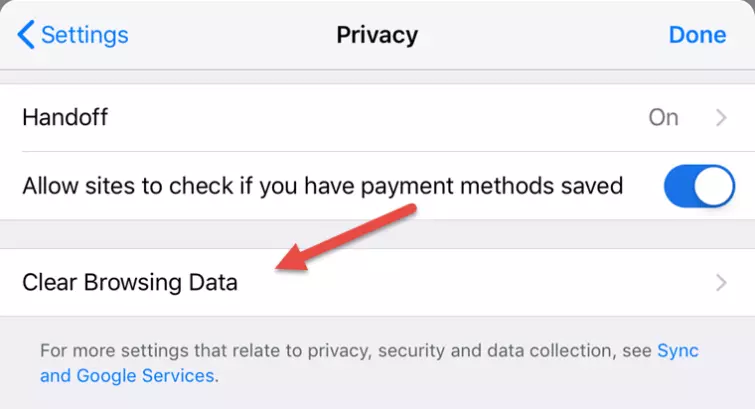 clear browsing data option