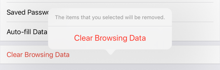 confirm decision to clear browsing data
