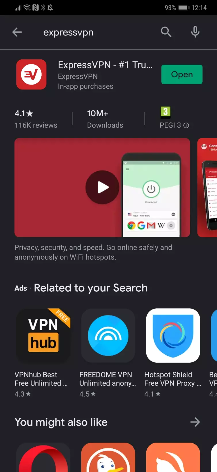 ExpressVPN app in Android App store