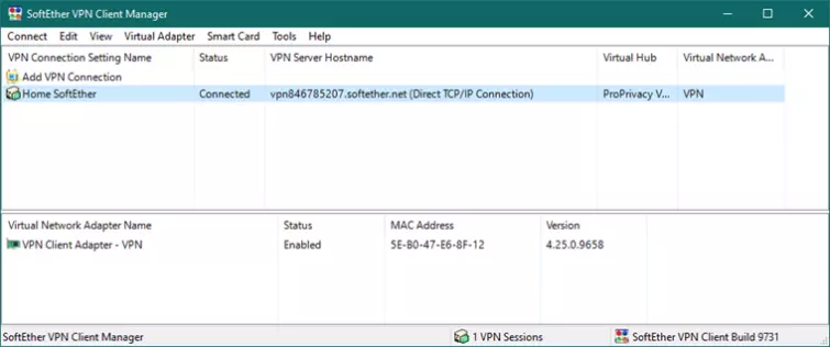 you have connected to the softether server