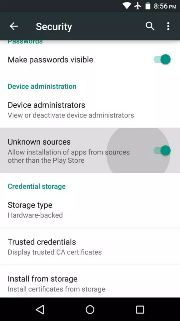 Turn on unknown sources