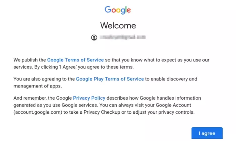 Google welcome screen