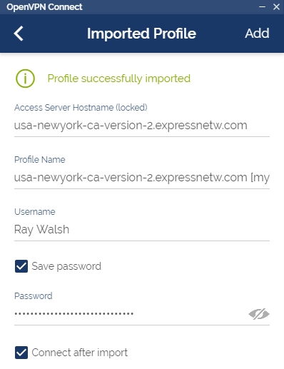 Set up Windows VPN OpenVPN Imported Profile